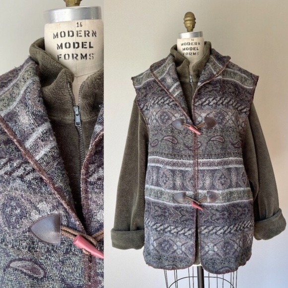 90’s fleece jacket with southwestern vest / 1x - Picture 1 of 9